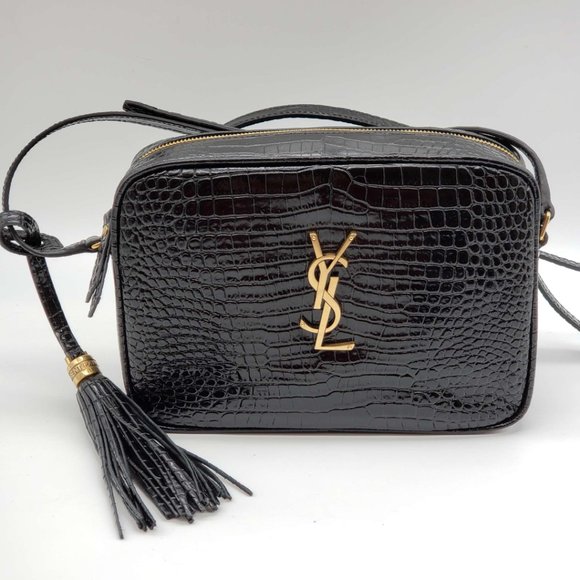 100% Authentic YSL Lou Camera Bag Embossed in Crododile Shiny Black Leather  Bag - Picture 2 of 12